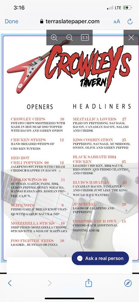 Crowleys Tavern Pizza and Brew Menu image 3